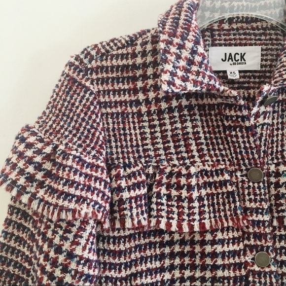 JACK BY BB DAKOTA Plaid Ruffled Cropped Wool Blend Jacket Size XS - Picture 3 of 14